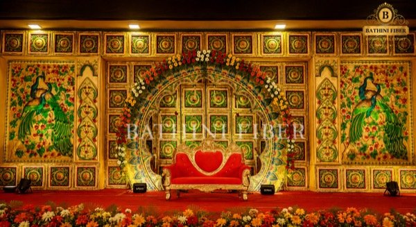 Royal Peacock Heritage Wedding Stage Backdrop