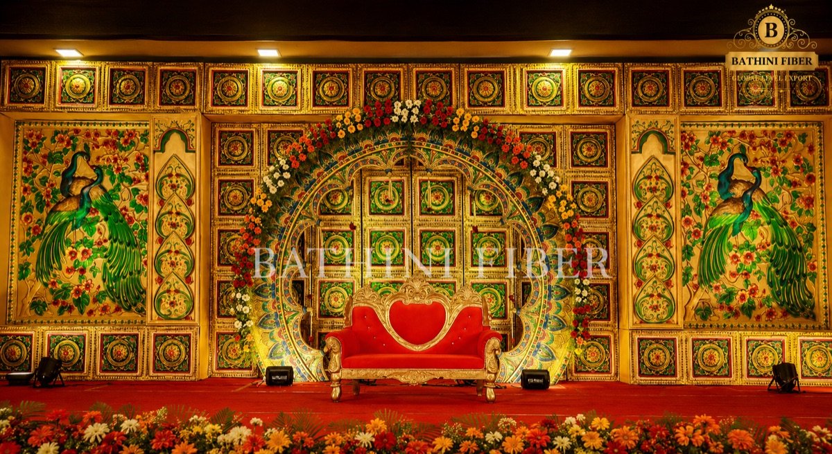 Royal Peacock Heritage Wedding Stage Backdrop