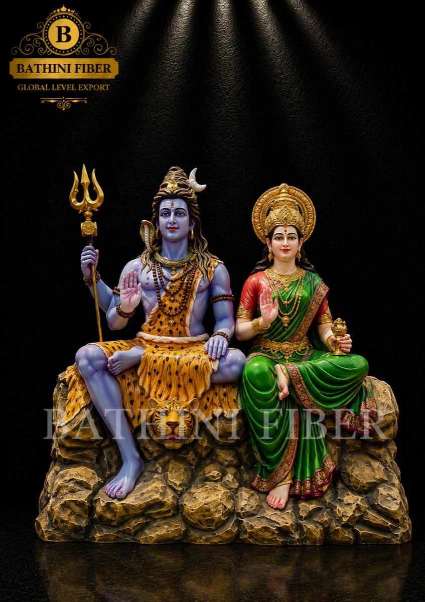 Sri Shiva Parvati Divine Family Throne Statue